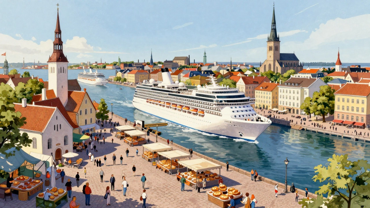 Круиз по Балтике: пассажиры исследуют Таллин, Хельсинки и Копенгаген в солнечный летний день.