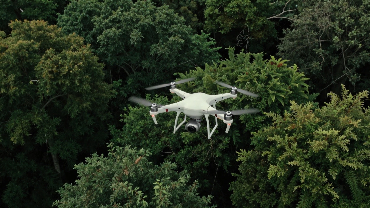 Беспилотник для мониторинга территории заповедника над лесом