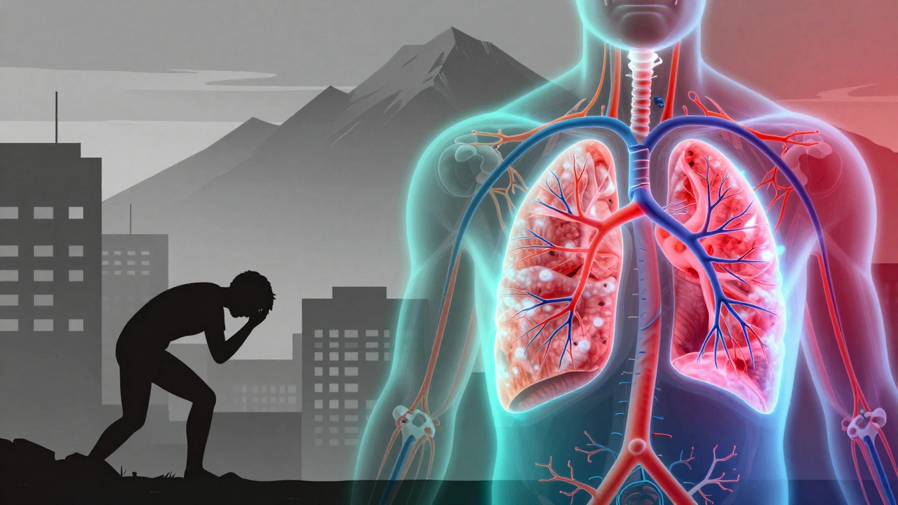 Концептуальное изображение очищения организма и насыщения кислородом в горах