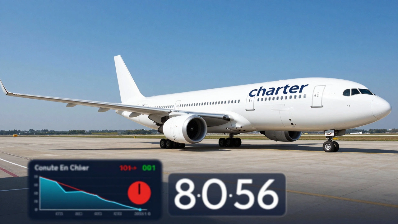 Пассажирский самолет в аэропорту, символизирующий чартерные рейсы для горящих туров